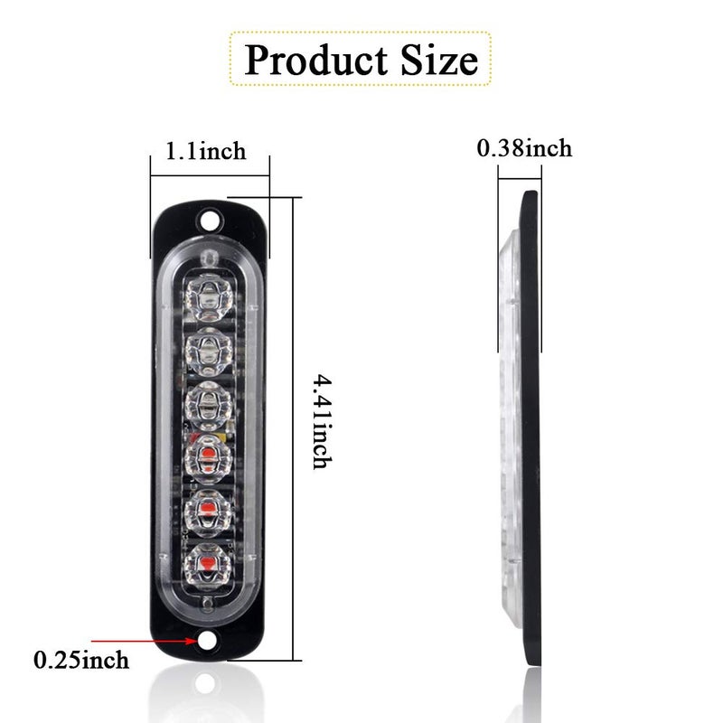 Sidaqi Universal 12-24V Emergency Strobe Warning Lights 6 LED 12W Surface Mount Beacon Hazard Warning Lights Flashing Light Bar for Off Road Vehicle, ATVs, Truck- 4PCS (Red&Blue) - Image 2